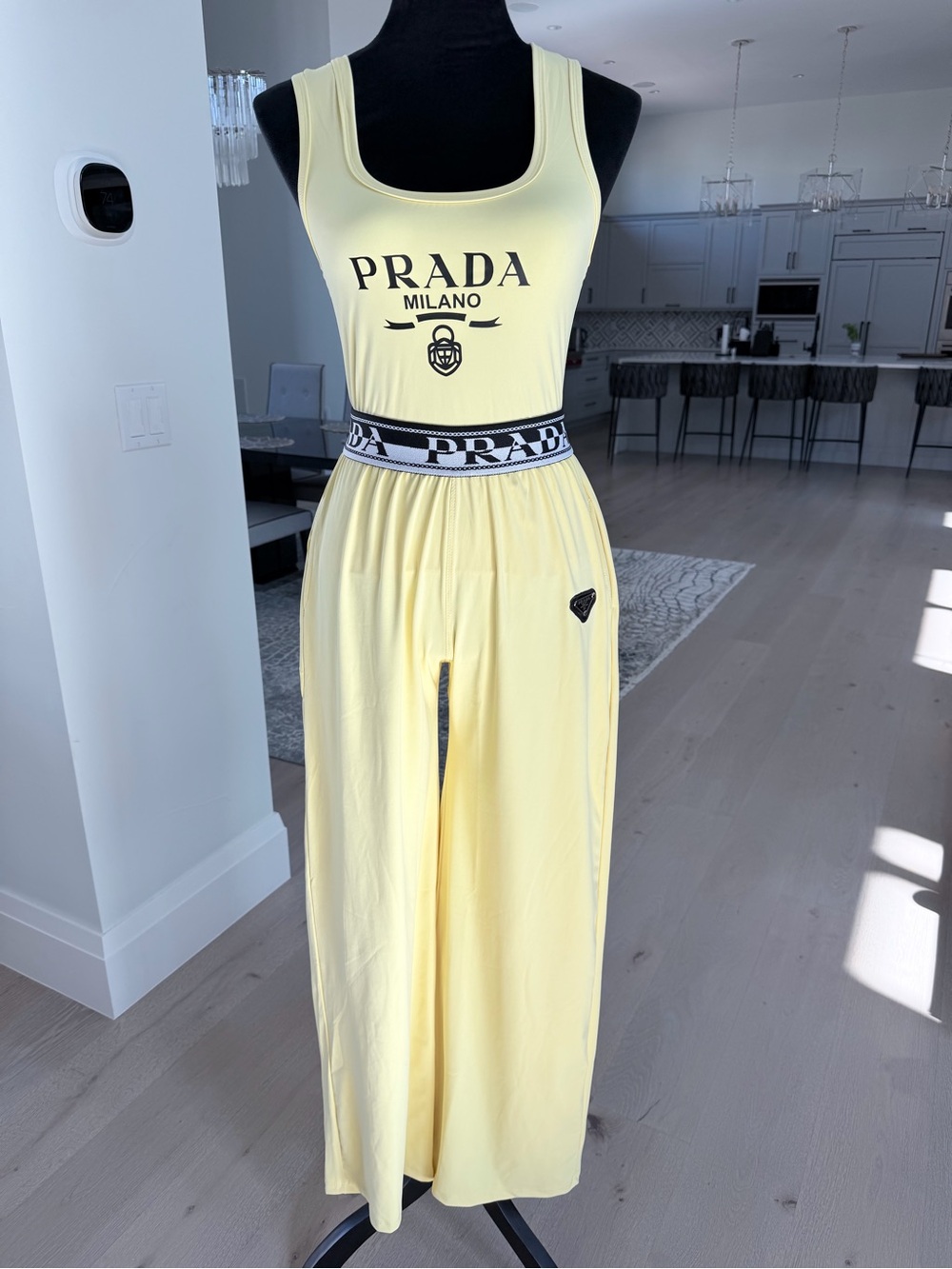 PRADA Yellow Wide-Leg Pants and matching top lounge comfy set size M - Picture 3 of 13